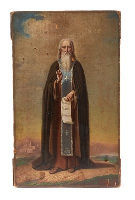 Lot 963 - 19th century Russian painted icon possibly depicting Saint John Climacus