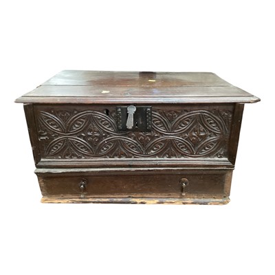 Lot 1331 - 17th century oak bible box with carved decoration