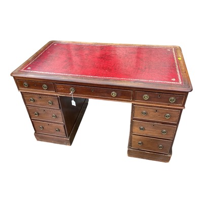 Lot 1314 - Late Victorian mahogany twin pedestal desk with leather lined top (losses)