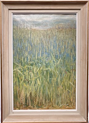 Lot 1293 - Jeanne Courtauld (1909-2009) oil on canvas - ‘Blue Corn’, 1961, signed and dated, artist's labels verso, 76cm x 51cm, framed