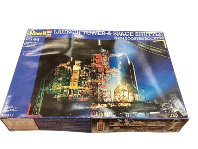 Lot 1839 - Revell 1:144 scale Limited Edition Launch Tower & Space Shuttle with booster rockets, with sealed contents, instructions, transfers and damaged box 04911 (1)