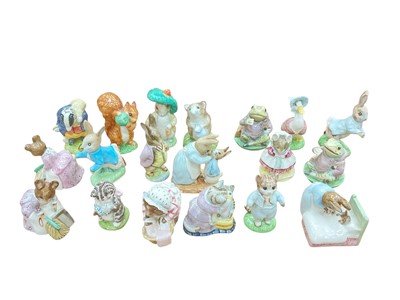 Lot 2310 - Collection of 19 Beswick and Royal Albert Beatrix Potter figures including Tommy Brock, Jeremy Fisher, Hunca Munca Sweeping etc, all boxed