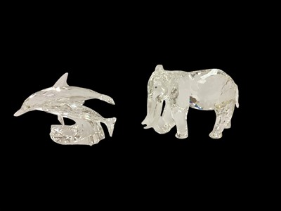 Lot 2312 - Swarovski annual edition 1990 Lead Me - the Dolphins, together with 1993 Inspiration Africa - the Elephant, both boxed