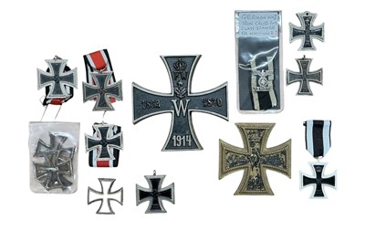 Lot 749 - Unusual paperweight in the form of an Imperial German Iron Cross, together with various Nazi and Imperial German Iron Crosses, (1 box).