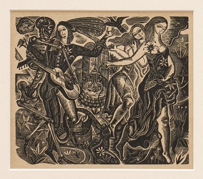 Lot 1267 - *David Jones (1895-1974) woodcut print - Everyman, 15cm x 17.5cm, in glazed frame