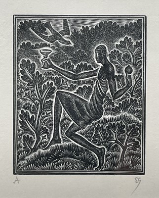 Lot 1264 - Eric Gill (1882-1940) wood engraving - Qui Pascitur, signed and lettered A from 8 special sets A-H