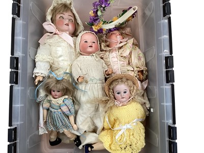 Lot 1878 - Bisque head dolls including Simon & Halbig PB in star 1909 21 2 1/2. Heubach Kopplesdorf312, Armand Marseille Dream Baby all with composite bodies. Amand Marseille DIP small doll 1804 4/0X b...