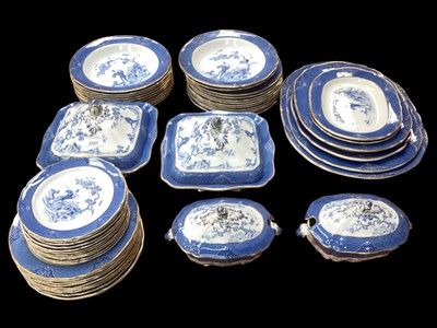 Lot 2327 - Early 20th century blue and white dinner service decorated with Japanese scenes (qty)
