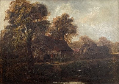 Lot 325 - English School, 19th century oil on canvas, figures in the countryside, 42cm x 59cm, framed