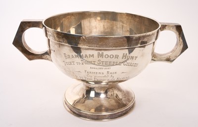 Lot 460 - George V silver two handled trophy cup, with engraved presentation inscription ''Bramham Moor Hunt Point to Point Steeple Chases 28th April 1937