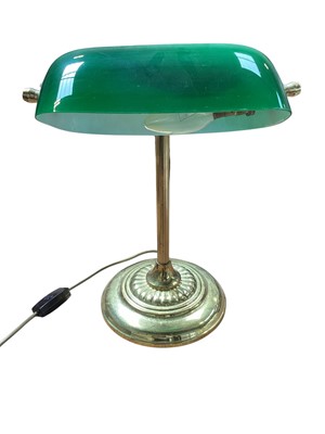 Lot 5036 - Brass desk lamp with green glass shade