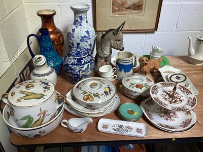 Lot 5103 - Group of ceramics to include Royal Worcester Evesham, West German pottery ewer, resin donkey and other items.