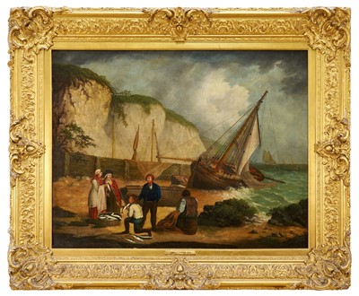 Lot 1118 - James Ward (1768-1859) oil on canvas - Fisherfolk on the Shore, 72cm x 91cm, in gilt frame