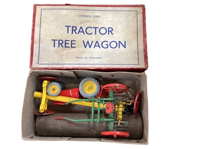 Lot 1907 - Toy farm together with two cigar boxes of metal farm animals, 1940s, together with horse racing game