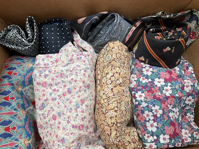Lot 2572 - Four 1940s ladies' blouses of small size from 'Liberty's' London, together with several Italian scarves, ties, leather envelope pockets, 2 boxes - one containing just ties