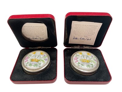 Lot 192 - Two limited edition silver and enamel Royal Commemorative pill boxes