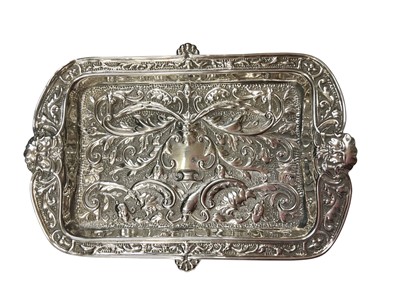 Lot 202 - Victorian rectangular silver dish with embossed scroll decoration, 15.5cm x 11cm