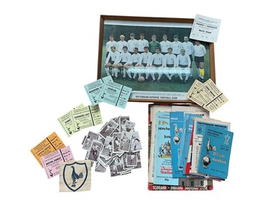 Lot 1159 - Tottenham Hotspur framed team photograph, tickets and other related ephemera.