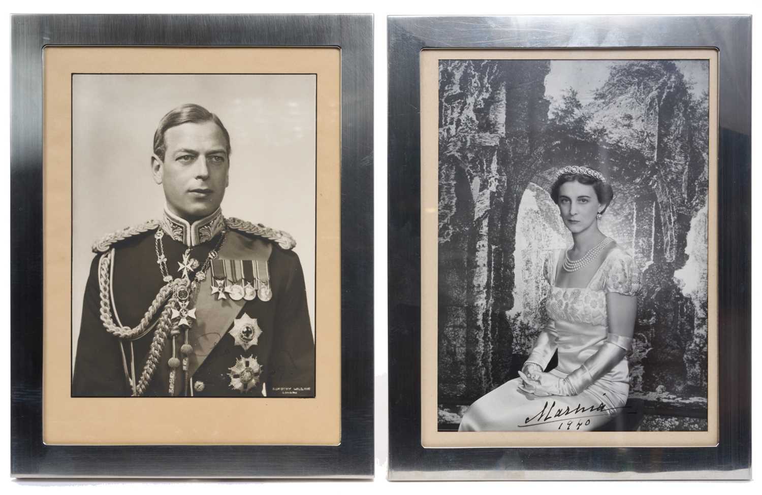 Lot 100 - T.R.H. Prince George, Duke of Kent and Princess Marina, Duchess of Kent, two fine signed royal presentation portraits in plated frames