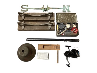 Lot 5029 - Pair of Bass brewery keg stands, together with a truncheon, bell, fishing reel and weights and rods