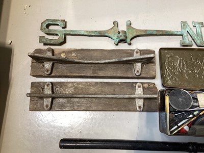 Lot 5029 - Pair of Bass brewery keg stands, together with a truncheon, bell, fishing reel and weights and rods