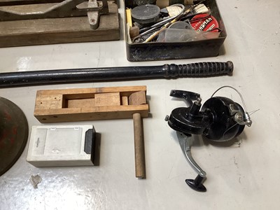 Lot 5029 - Pair of Bass brewery keg stands, together with a truncheon, bell, fishing reel and weights and rods