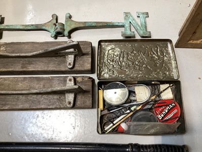 Lot 5029 - Pair of Bass brewery keg stands, together with a truncheon, bell, fishing reel and weights and rods
