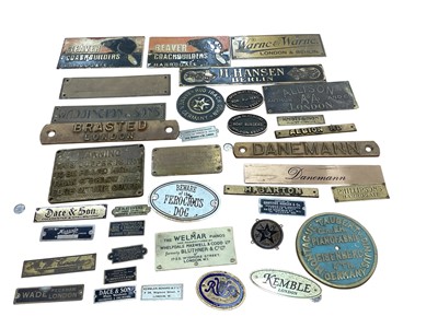 Lot 2984 - Interesting collection of brass and other manufacturers name plates, including many music related.