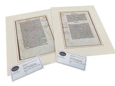 Lot 1405 - Two 15th century leaves from Higden's Polychronicon, printed by William Caxton 1475