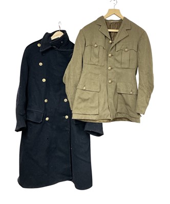 Lot 806 - Group of assorted Militaria to include stable belts, Bedfordshire and Hertfordshire Regiment jacket, Civil Defence great coat with Navy buttons and other items, (2 boxes).