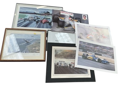 Lot 3005 - Group of motorsport and aviation related prints, some in glazed frames.