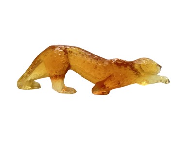 Lot 2366 - Rare Lalique Zeila Panther crystal sculpture in amber frosted glass, etched signature, signed and numbered 526/888, in original box with certificate. Purchased from Lalique, Monaco.