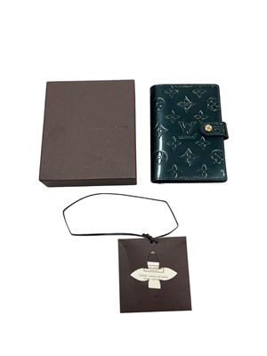 Lot 2568 - Louis Vuitton green patent leather Agenda with monogram decoration, in box
