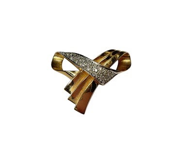 Lot 274 - Gold and diamond set bow loop pendant, marked '14K 585' and 'Cardow', 39mm wide