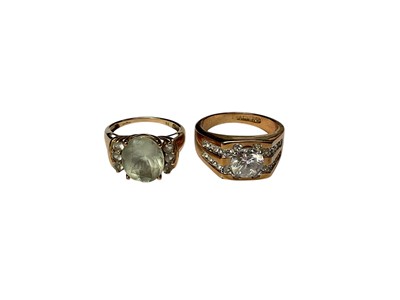 Lot 282 - 9ct gold pale green and white gem set dress ring, size O½, together with a gold plated dress ring, size T½ (2)