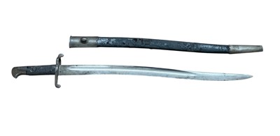 Lot 819 - British 1856 Pattern Yataghan bayonet with steel mounted leather scabbard