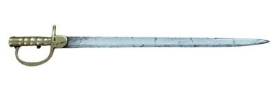 Lot 820 - 19th century Indian Baker rifle bayonet with brass hilt.