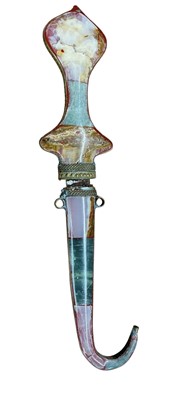 Lot 815 - Arab jambiya dagger with hardstone mounts in sheath