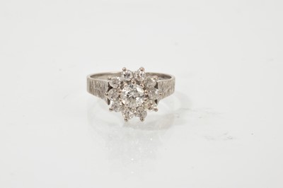 Lot 633 - 1970s diamond cluster ring in 18ct white gold setting, Birmingham 1975