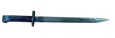 Lot 829 - Second World War Indian Army Lee Enfield SMLE bayonet with wooden grips and blade stamped G.R.I., 8 44, R.F.I., no scabbard present.
