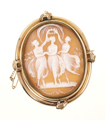 Lot 637 - Victorian cameo brooch depicting The Three Graces, in a yellow metal mount