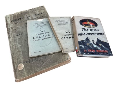 Lot 1418 - Military books: Ewan Montagu - The Man who Never was, 1st edition, together with Supreme Headquarters Allied Expeditionary Force CI Handbook Germany, and supplementary charts, and 1928 facsimile...