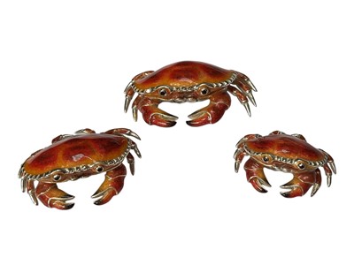 Lot 241 - Three contemporary silver and enamel crab ornaments