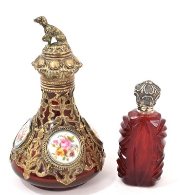 Lot 891 - Two 19th century cranberry glass scent bottles (2)