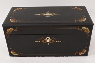 Lot 946 - Good quality early Victorian inlaid ebony tea caddy with brass and mother of pearl inlaid decoration