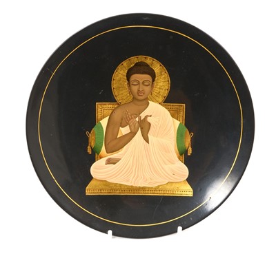 Lot 883 - Fine quality Indian black lacquered dish, label to the reverse