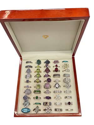 Lot 307 - Collection of approximately 50 silver, silver-gilt and white metal gem-set dress rings