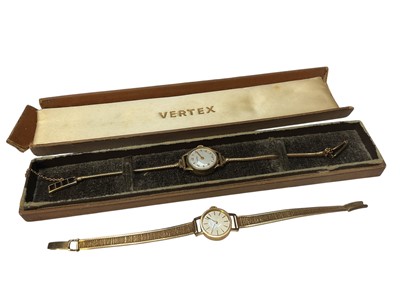 Lot 265 - Two vintage 9ct gold cased ladies' wristwatches - Tissot and Vertex, both with 9ct gold bracelets, in Vertex box (broken)