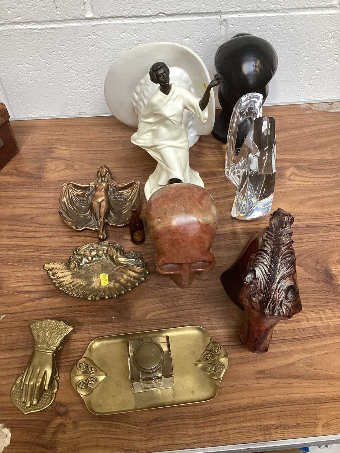 Lot 5071 - Baccarat crystal sculpture, bronze horse bust and other sculptural pieces
