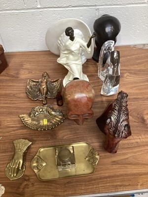 Lot 5071 - Baccarat crystal sculpture, bronze horse bust and other sculptural pieces
